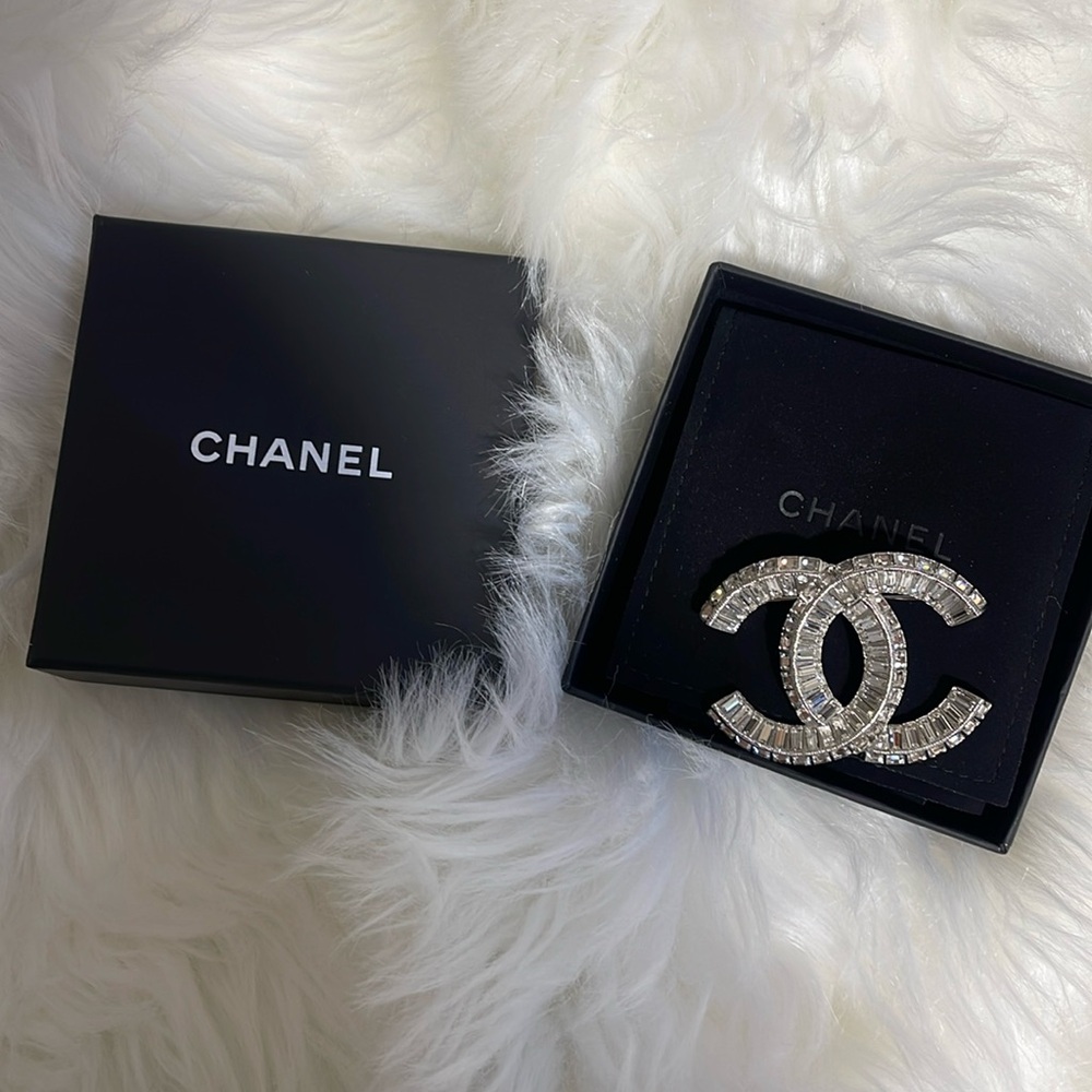 Authentic Chanel Crystal CC Logo Brooch